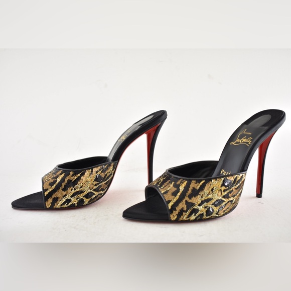 Christian Louboutin Miss Z Mule Ocelot 100 Black Backless Sandal Heel Pump 39 - Picture 13 of 16